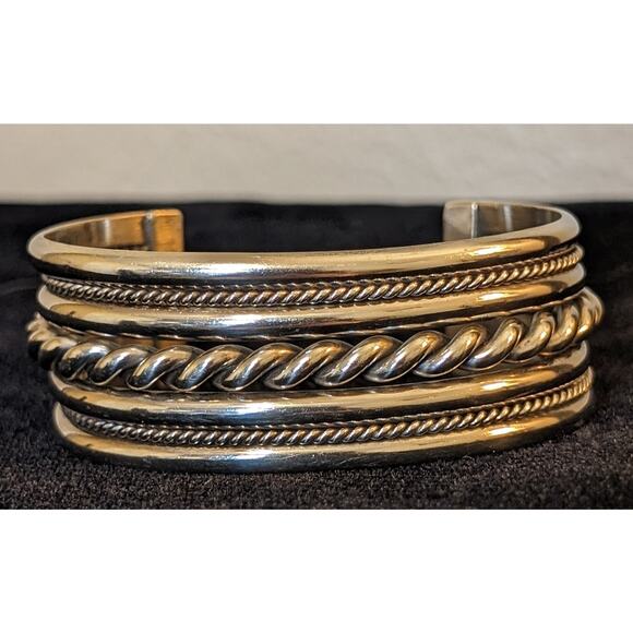 Tahe Navajo Native American Signed Braided 60g Sterling Cuff Bracelet - Picture 1 of 9